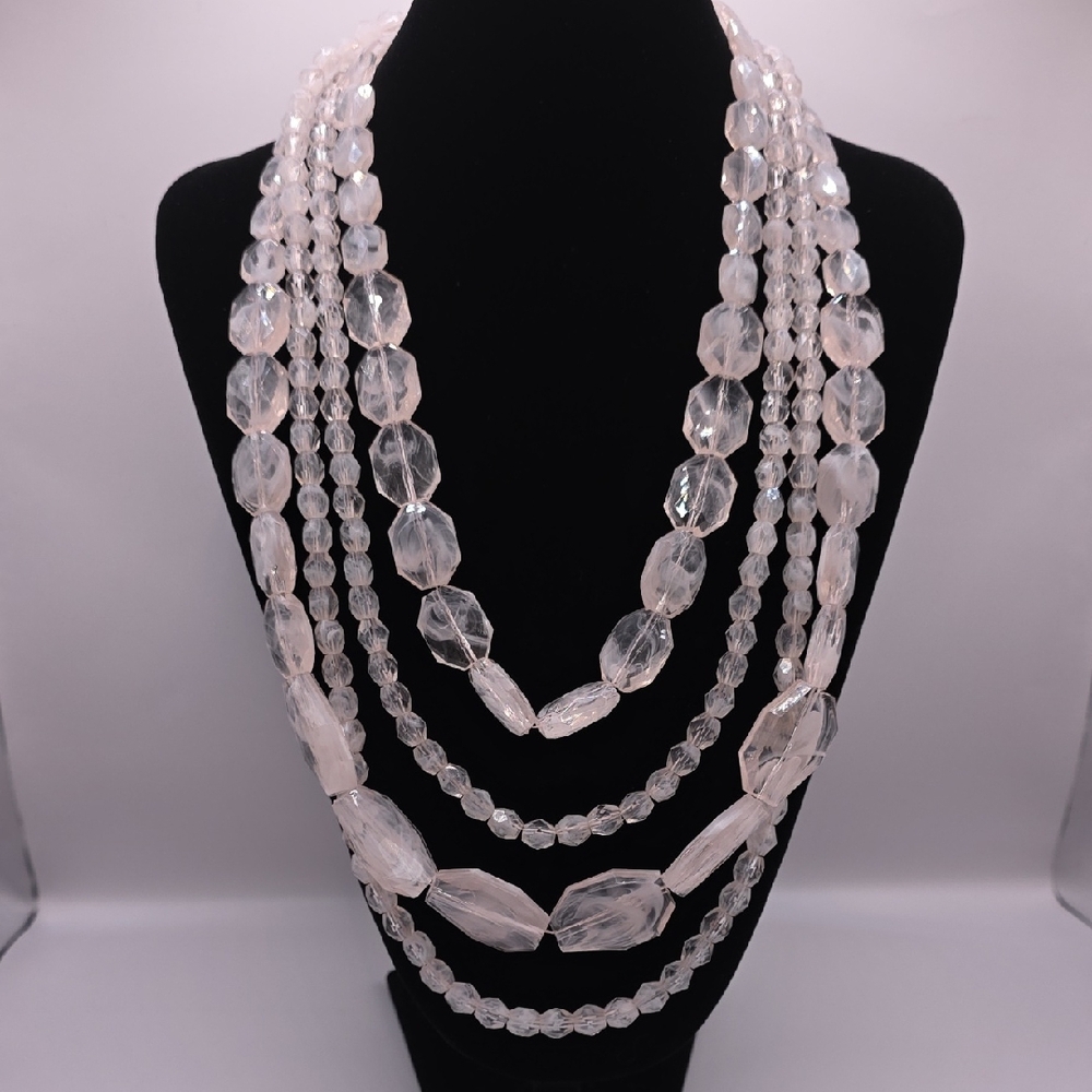 Vintage Blush Marbled Multi-strand Beaded Necklace